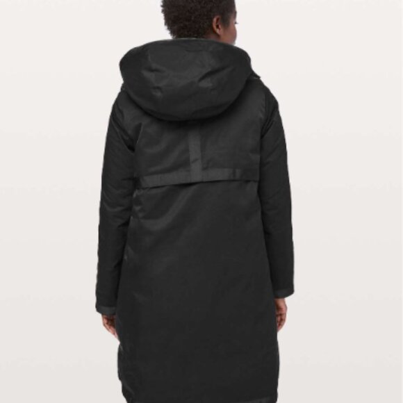 Lululemon Out In The Elements Parka Women’s 4 Black Hooded Long Jacket No INNER - Picture 2 of 15